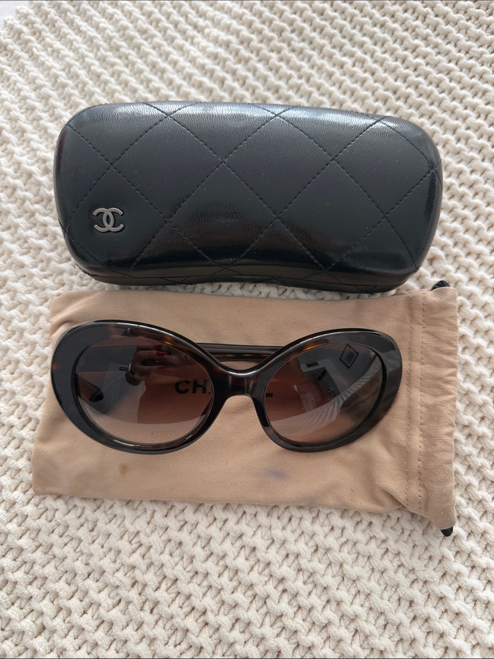 CHANEL Brown Gradient Oval Women's Sunglasses with Quilted Case